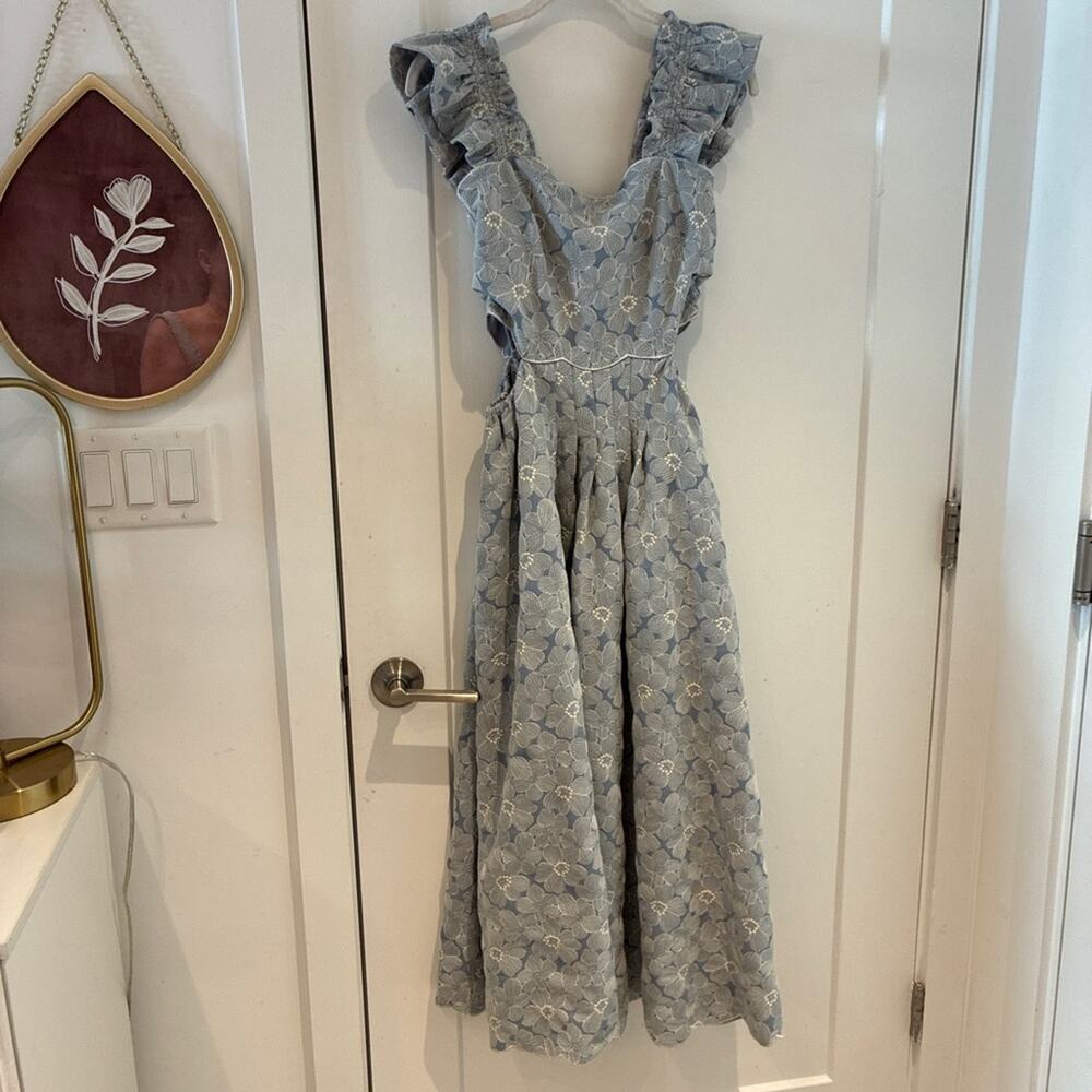 Sofie the Label Blue Eyelet Cutout Midi Dress Small